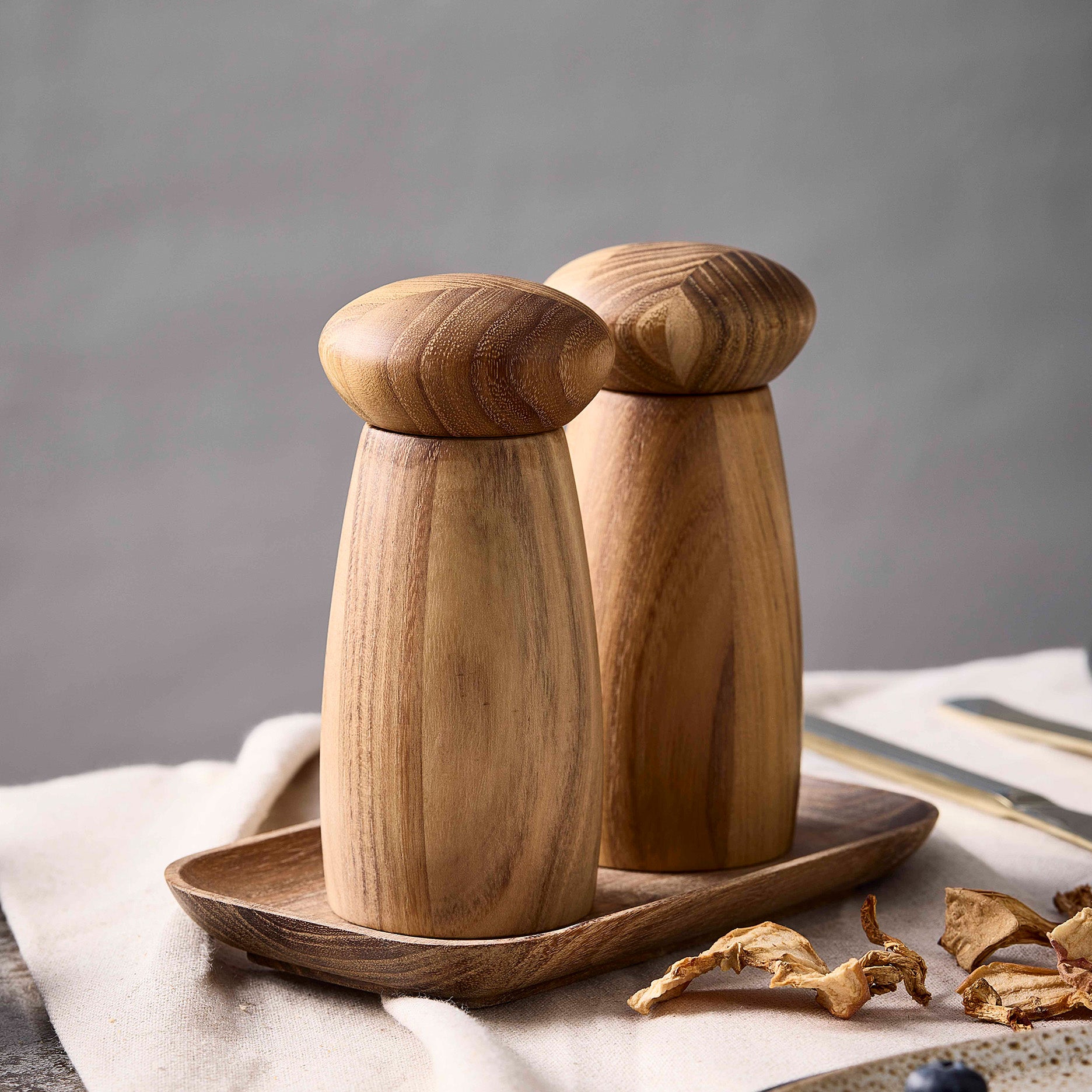 RAW Mühlenset mit Tablett H13,4 cm Teak