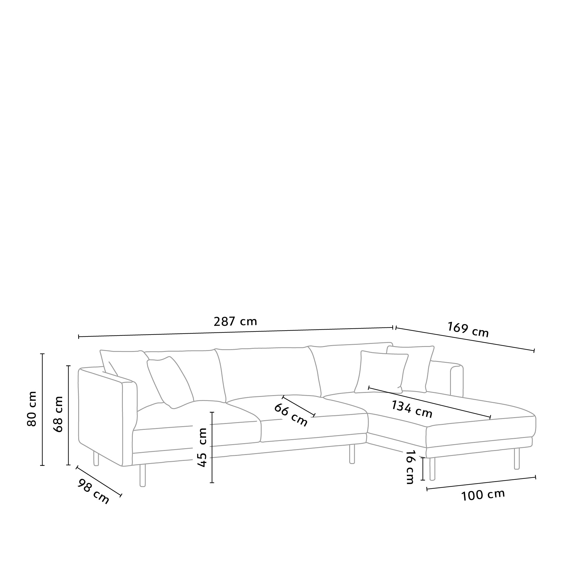 Capella II chaiselong sofa på ben (højrevendt)