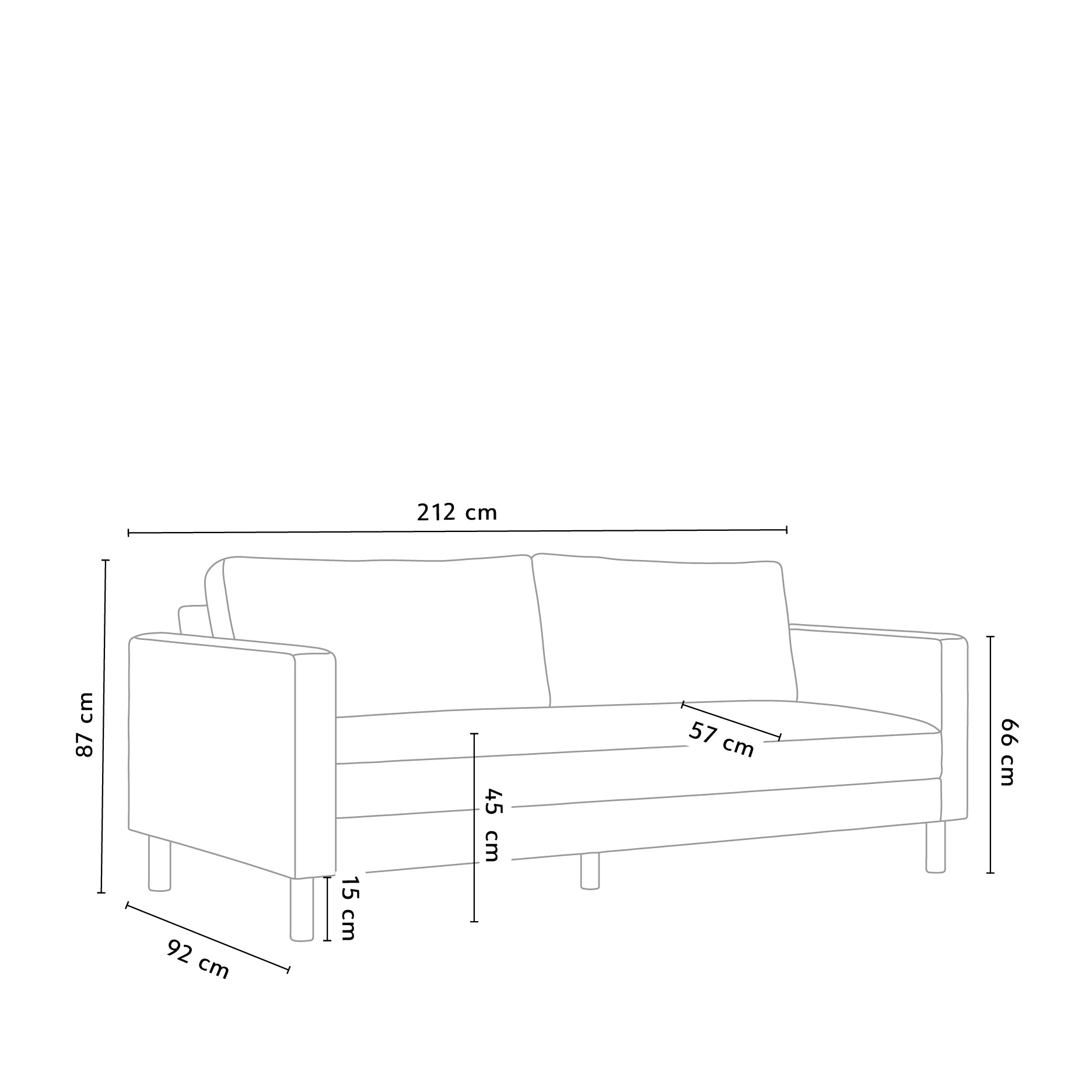 Stapleton II 3 pers. sofa m. metalben